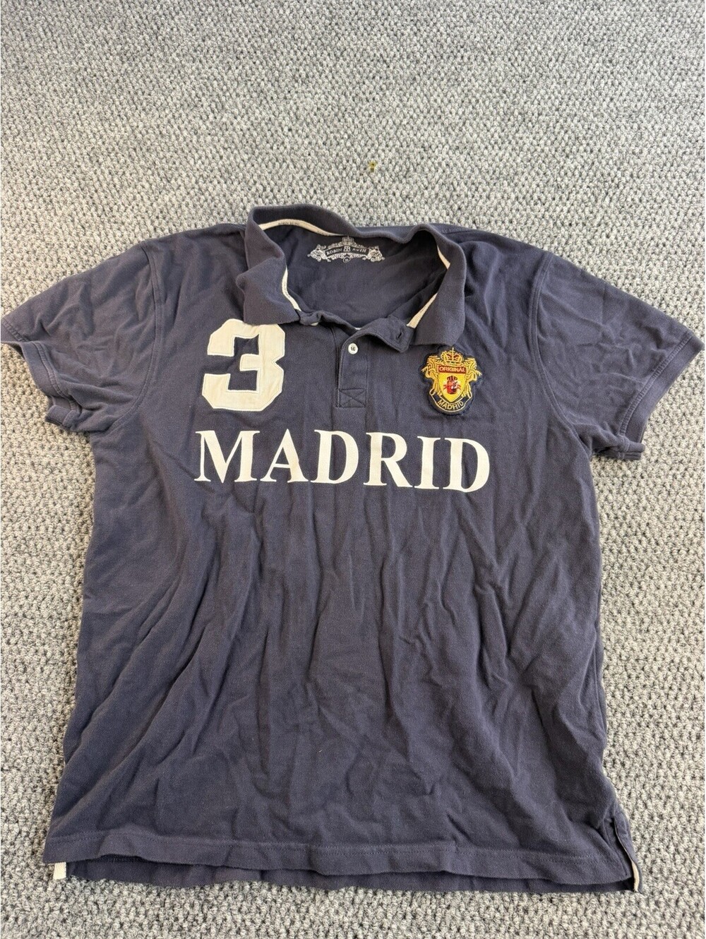 Robin Ruth Madrid Polo Shirt Men’s XL Blue Embroidered Crest Short Sleeve Cotton